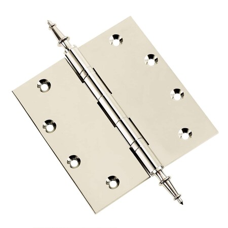 Embassy 5 x 5 Solid Brass Ball Bearing Hinge, Polished Nickel Finish Steeple Tips 5050BBUS14S-1